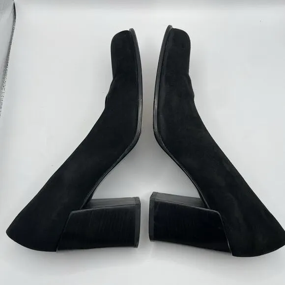 Prada Size 6.5 Suede High Heels Y2K Chunky Block Heel Slip On Shoes Black Staple
