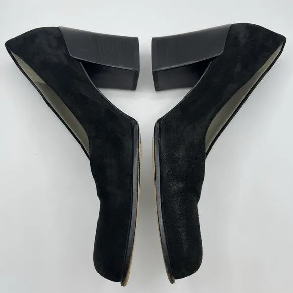 Prada Size 6.5 Suede High Heels Y2K Chunky Block Heel Slip On Shoes Black Staple