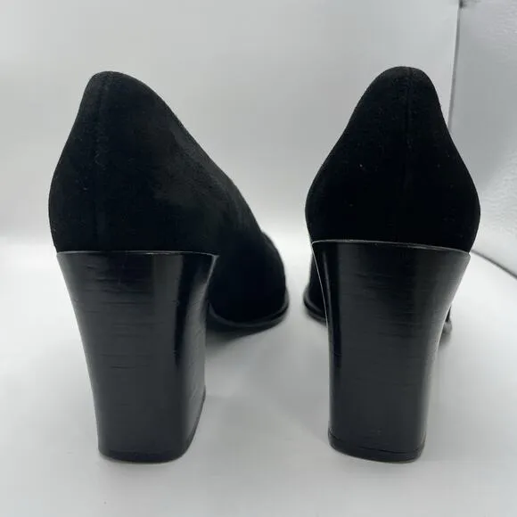 Prada Size 6.5 Suede High Heels Y2K Chunky Block Heel Slip On Shoes Black Staple