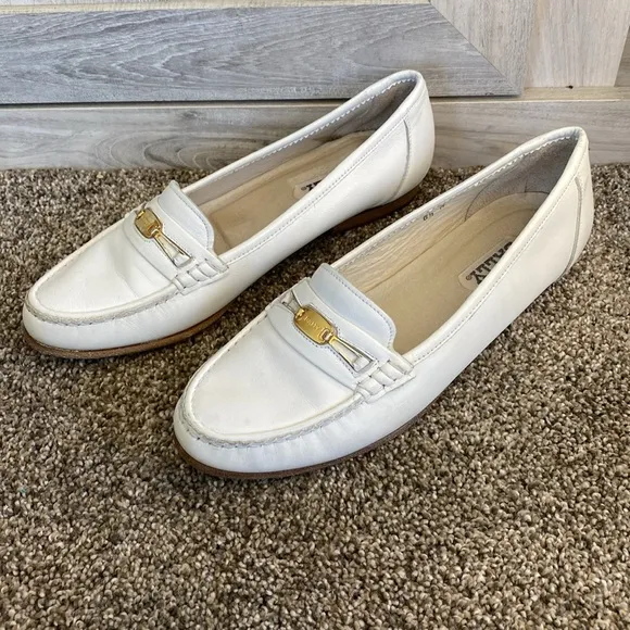 🩶Pristine Vintage Bally Leather Drivers Loafers sz 8.5 Gold Bit Buckle