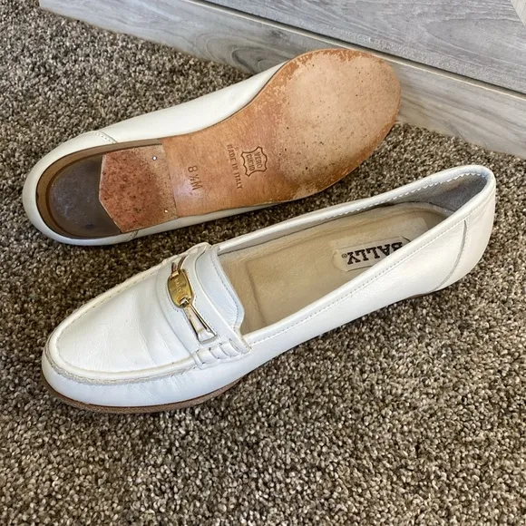 🩶Pristine Vintage Bally Leather Drivers Loafers sz 8.5 Gold Bit Buckle