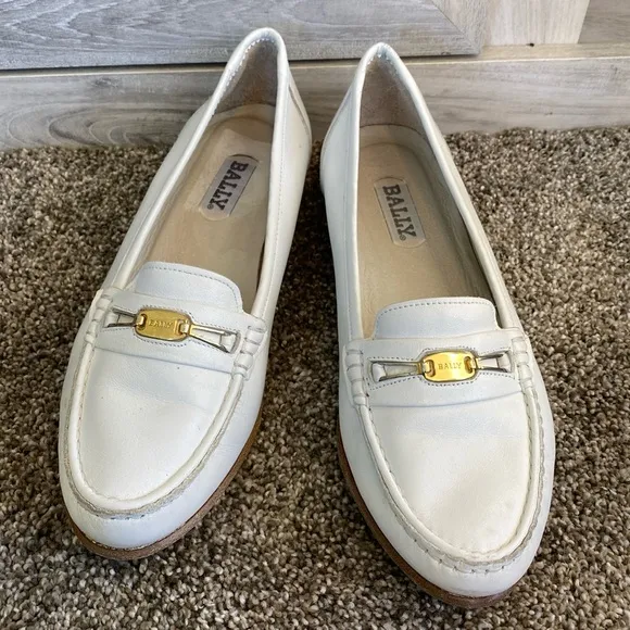🩶Pristine Vintage Bally Leather Drivers Loafers sz 8.5 Gold Bit Buckle