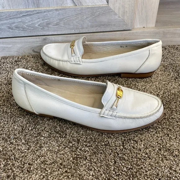 🩶Pristine Vintage Bally Leather Drivers Loafers sz 8.5 Gold Bit Buckle