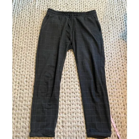 Pull &amp; Bear pull on pants plaid dark grey size large