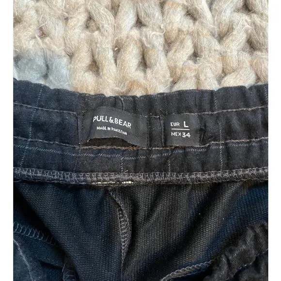 Pull &amp; Bear pull on pants plaid dark grey size large