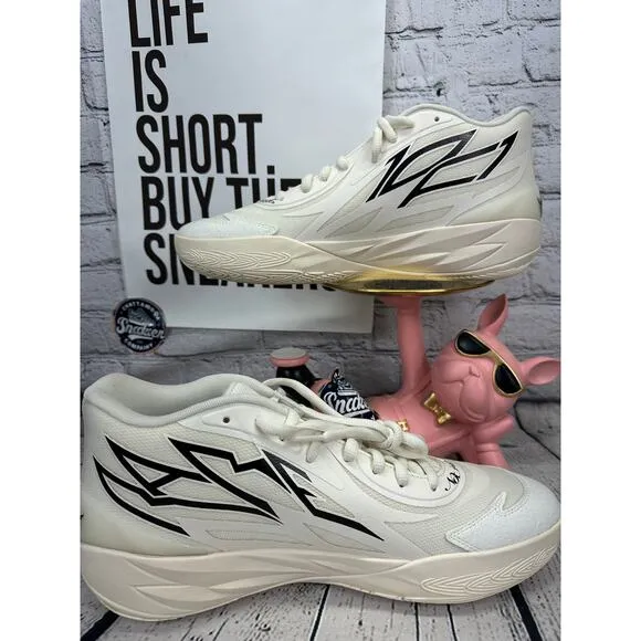 Puma Melo Ball MB.02 Mens 13 Ivory Whispers Charlotte Hornets Basketball Shoes