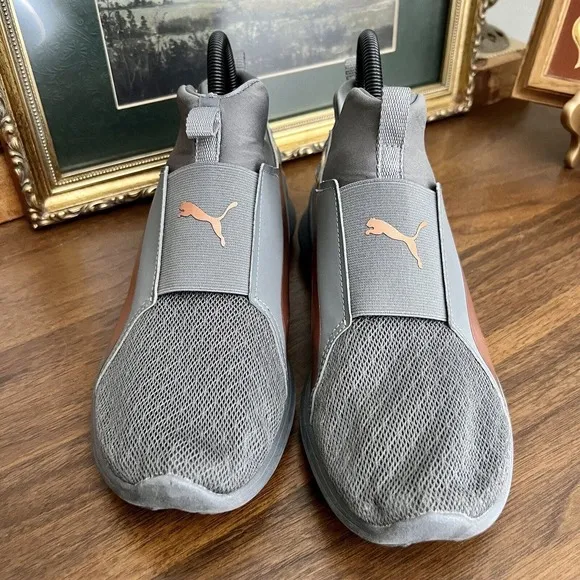 Puma Rebel Mid Rose Gold Women’s Sz 8 Charcoal Gray Pink Slip-on Round Toe