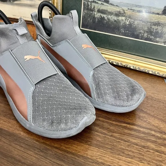Puma Rebel Mid Rose Gold Women’s Sz 8 Charcoal Gray Pink Slip-on Round Toe