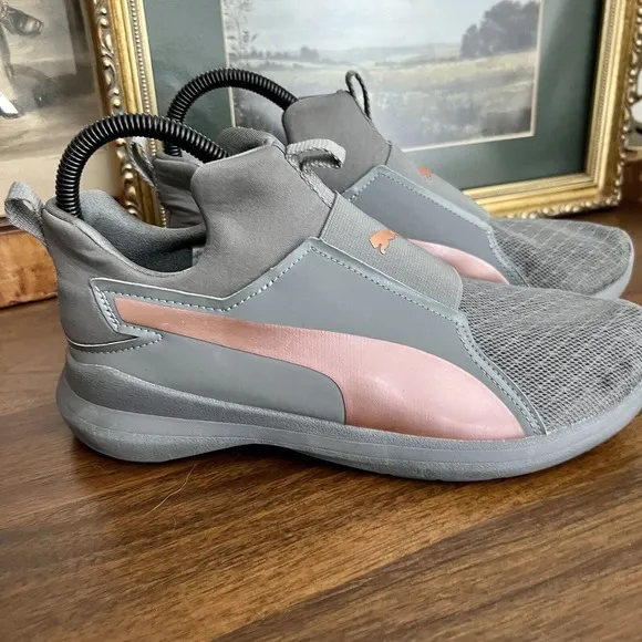 Puma Rebel Mid Rose Gold Women’s Sz 8 Charcoal Gray Pink Slip-on Round Toe