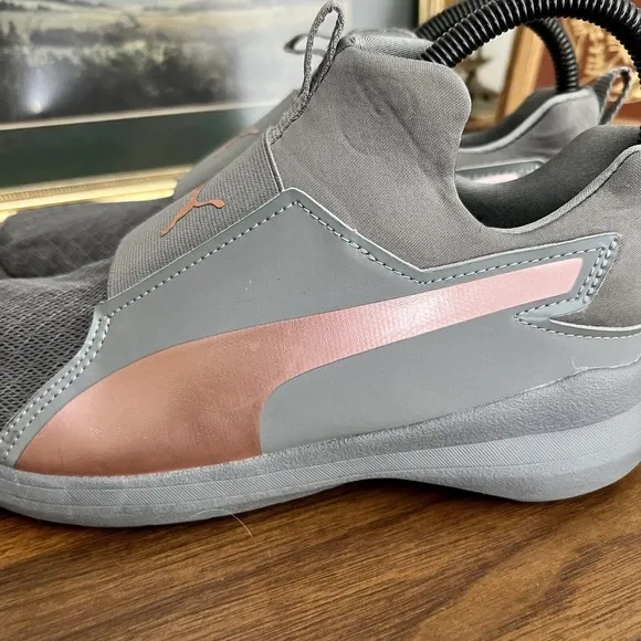 Puma Rebel Mid Rose Gold Women’s Sz 8 Charcoal Gray Pink Slip-on Round Toe