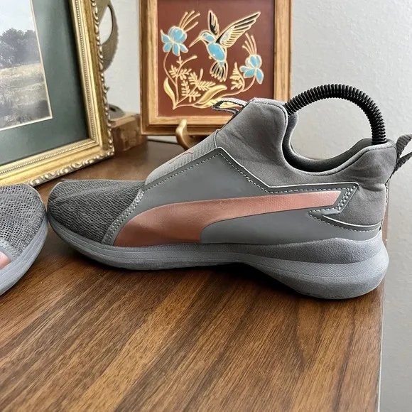 Puma Rebel Mid Rose Gold Women’s Sz 8 Charcoal Gray Pink Slip-on Round Toe