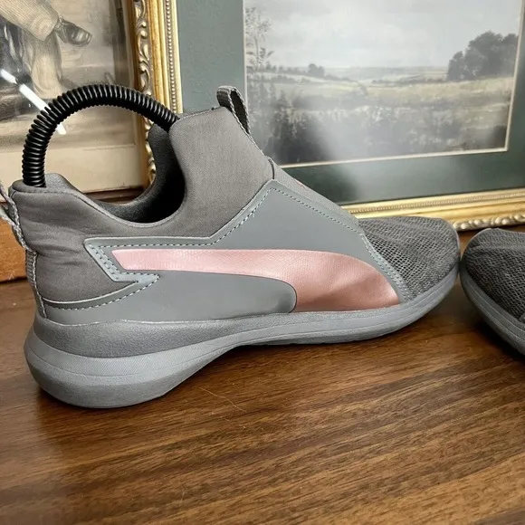 Puma Rebel Mid Rose Gold Women’s Sz 8 Charcoal Gray Pink Slip-on Round Toe