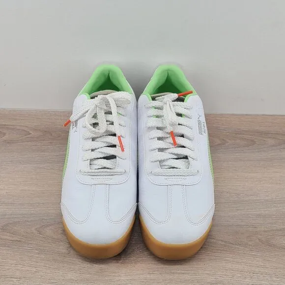 Puma Roma Men's White Leather Sneakers Shoes Neon Green Size 8.5