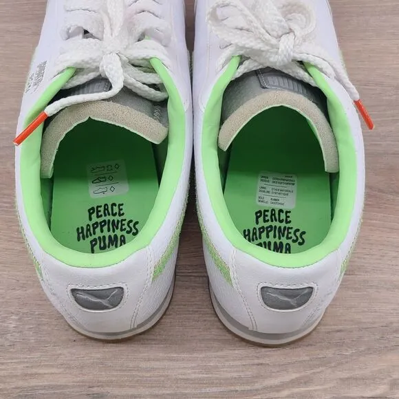 Puma Roma Men's White Leather Sneakers Shoes Neon Green Size 8.5