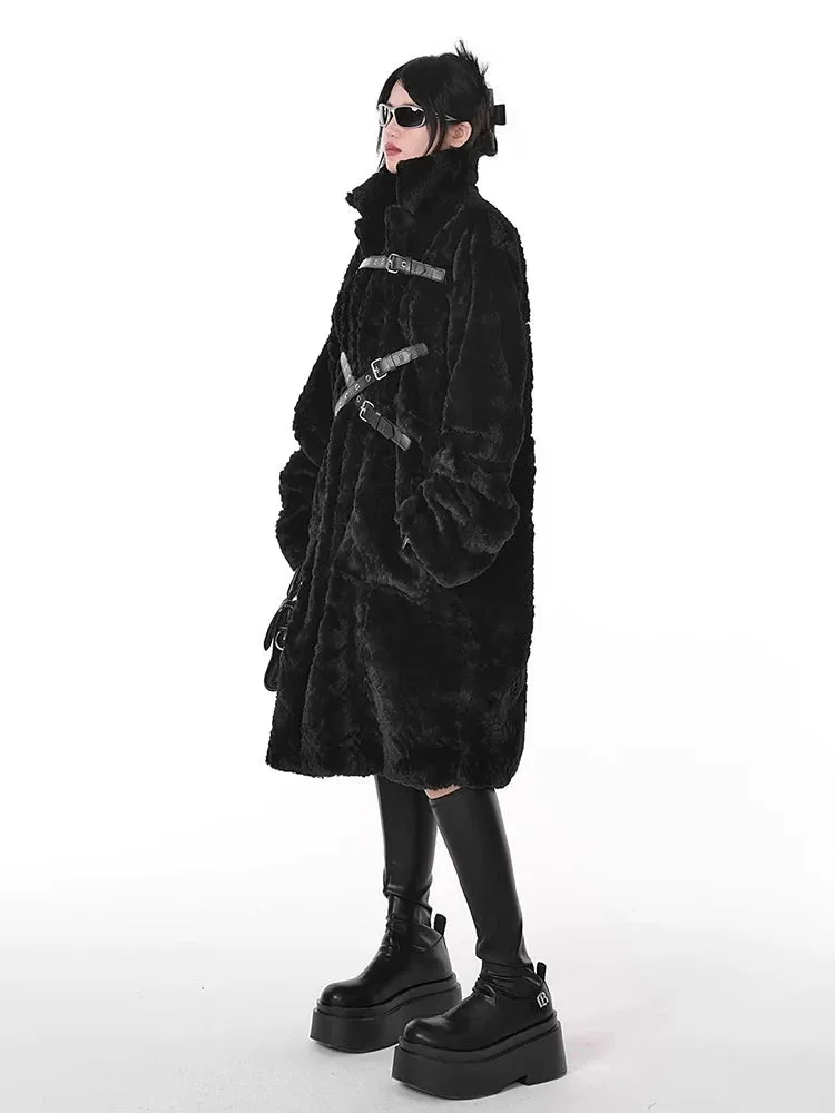 Punk Fur Jacket With Belts