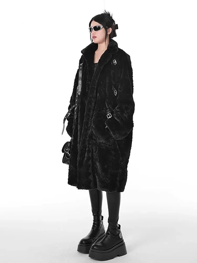 Punk Fur Jacket With Belts