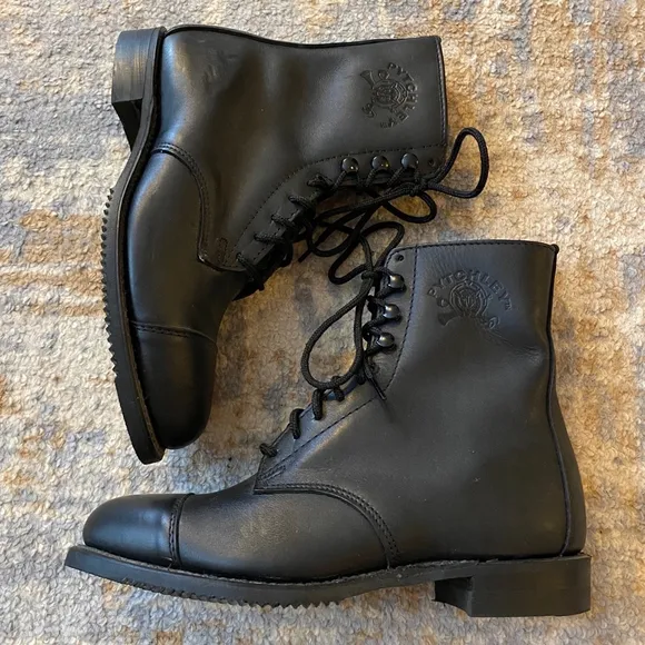 Pytchley Black Leather Combat Military Riding Boots Women’s 8.5