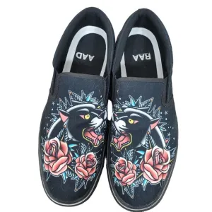 Raad Black Red Rose Printed Slip On Canvas Sneakers Shoes Mens 11