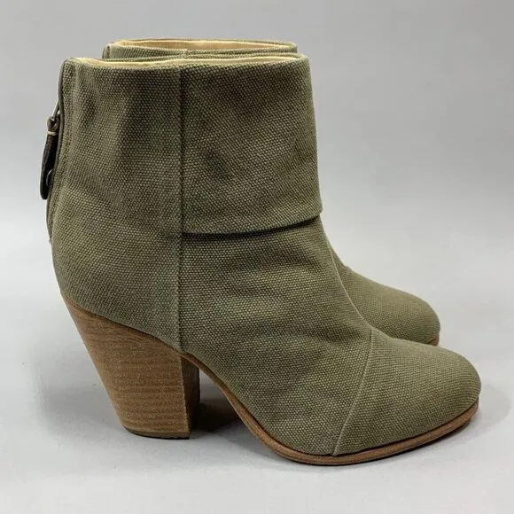 Rag &amp; Bone Women's Newbury Olive Green Canvas Ankle Boots / Booties