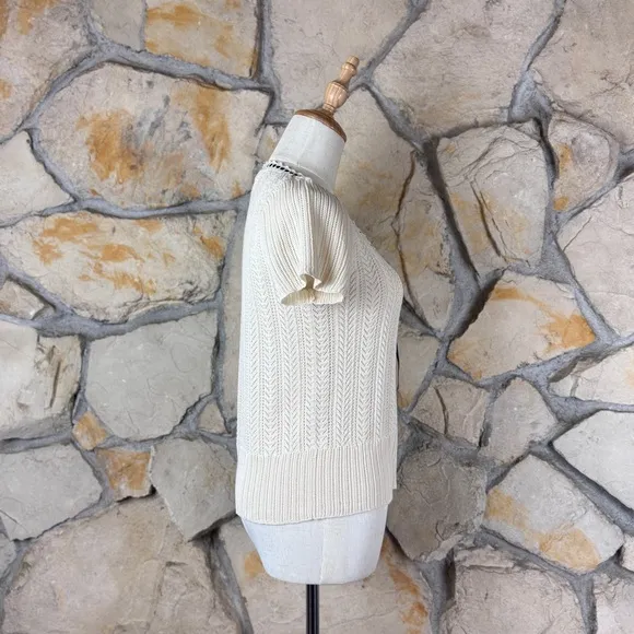 Ralph Lauren Black Label Pointelle Knit Top French Beige | L