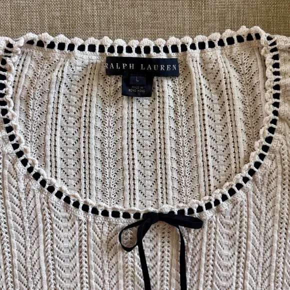 Ralph Lauren Black Label Pointelle Knit Top French Beige | L