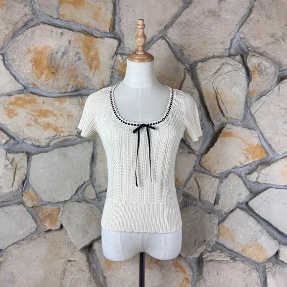 Ralph Lauren Black Label Pointelle Knit Top French Beige | L