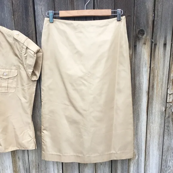 Ralph Lauren Black Label Vintage 80’s Safari Two Piece Dress Tan Silk Blend 6
