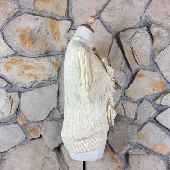 Ralph Lauren Blue Label Tie Neck Ruffled Sweater French White | M