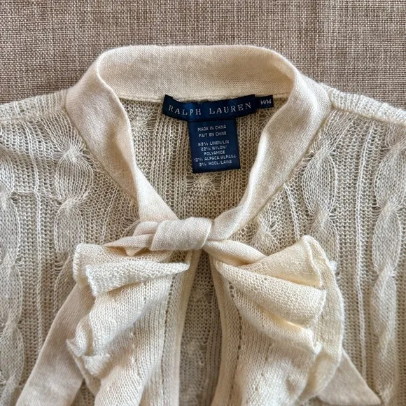 Ralph Lauren Blue Label Tie Neck Ruffled Sweater French White | M