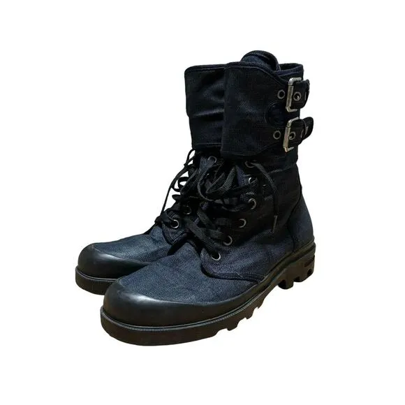 RALPH LAUREN COLLECTION Buckle‎ Lace-up Boot Denim Made In Italy Size 7 D