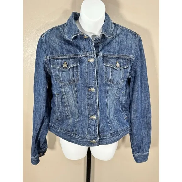 Ralph Lauren Denim Jacket Womens Medium Blue Trucker Zip Up Cinched Waist