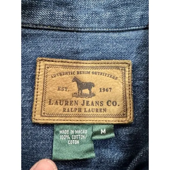 Ralph Lauren Denim Jacket Womens Medium Blue Trucker Zip Up Cinched Waist