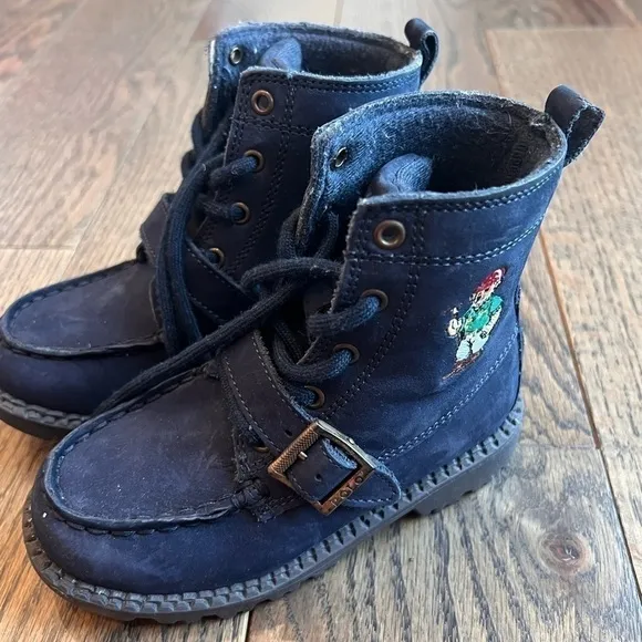 Ralph lauren teddy bear navy tall boots combat size 9 unisex girls boys toddler