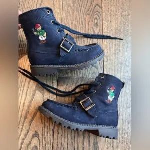 Ralph lauren teddy bear navy tall boots combat size 9 unisex girls boys toddler