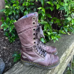 RARE Dr. Martens Triumph Brown Massai Plaid Tall Boots Size 7 US / 5 UK.