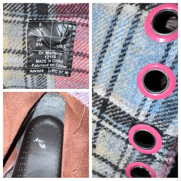 RARE Dr. Martens Triumph Brown Massai Plaid Tall Boots Size 7 US / 5 UK.