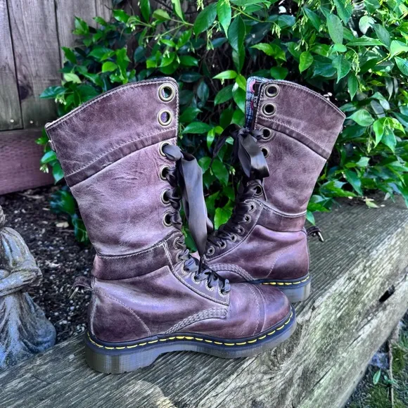 RARE Dr. Martens Triumph Brown Massai Plaid Tall Boots Size 7 US / 5 UK.