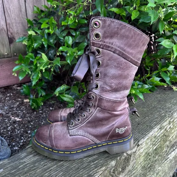 RARE Dr. Martens Triumph Brown Massai Plaid Tall Boots Size 7 US / 5 UK.