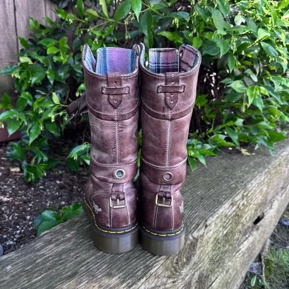 RARE Dr. Martens Triumph Brown Massai Plaid Tall Boots Size 7 US / 5 UK.