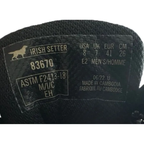 Red Wing Irish Setter Hopkins Black Waterproof Leather Safety Toe Boot Men 8 NEW