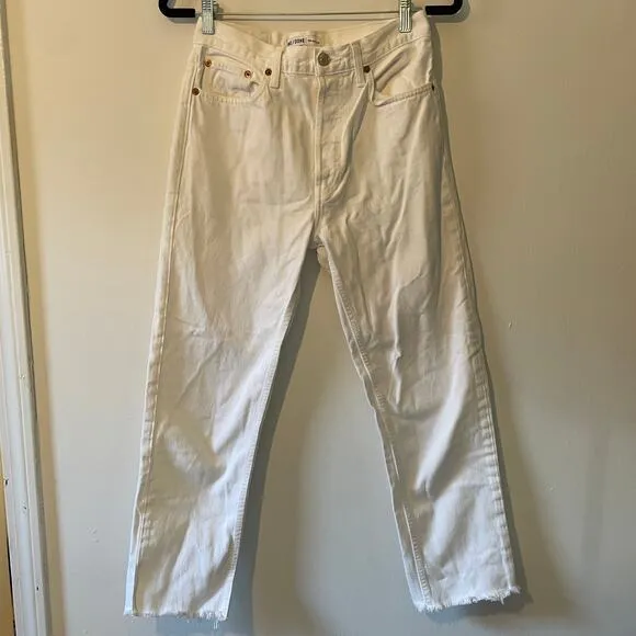 RE/DONE Comfort Stretch 70s High Rise Stove Pipe Jeans in White Sz 27