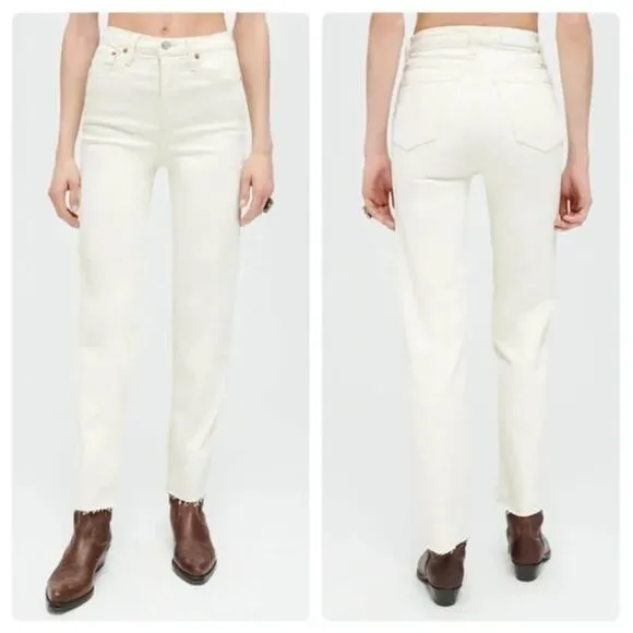 RE/DONE Comfort Stretch 70s High Rise Stove Pipe Jeans in White Sz 27
