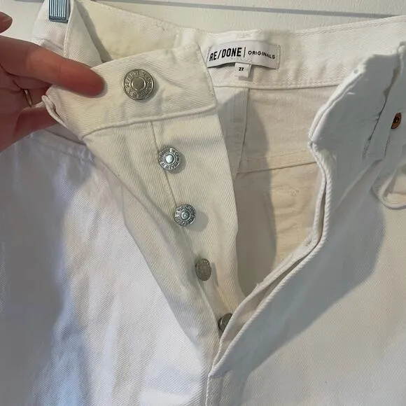 RE/DONE Comfort Stretch 70s High Rise Stove Pipe Jeans in White Sz 27