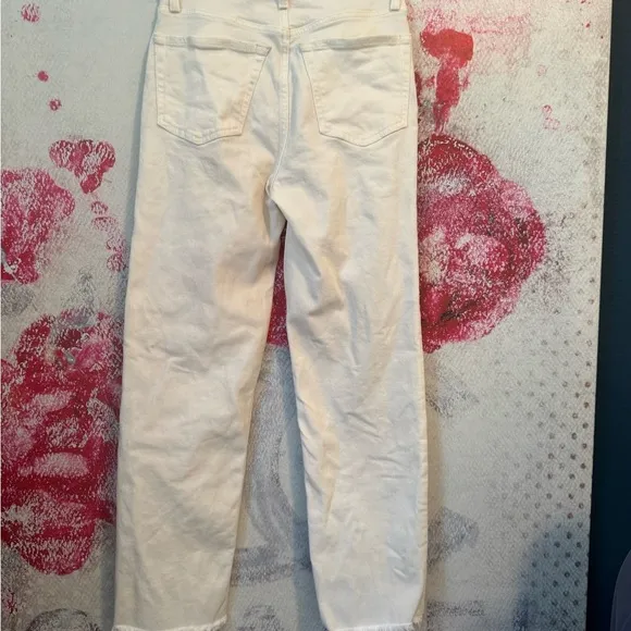 Redone Stovepipe Straight Leg Button Fly Cream Color Jeans Size 25