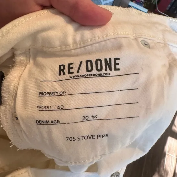 Redone Stovepipe Straight Leg Button Fly Cream Color Jeans Size 25
