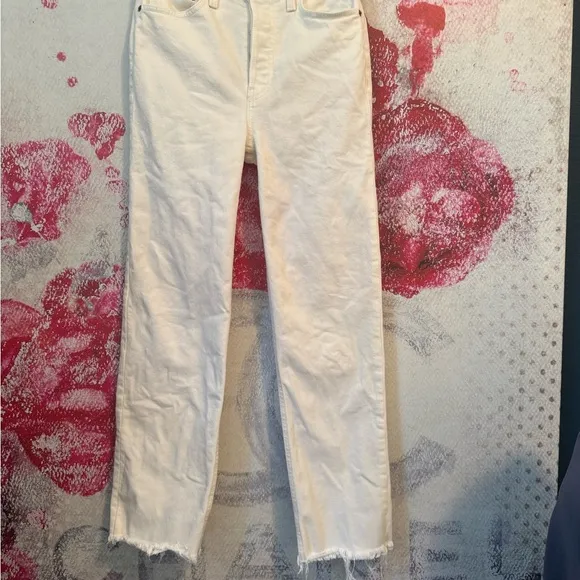 Redone Stovepipe Straight Leg Button Fly Cream Color Jeans Size 25