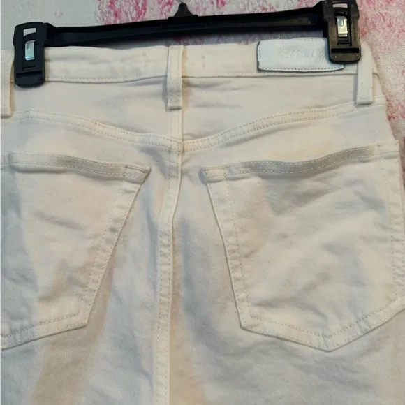 Redone Stovepipe Straight Leg Button Fly Cream Color Jeans Size 25