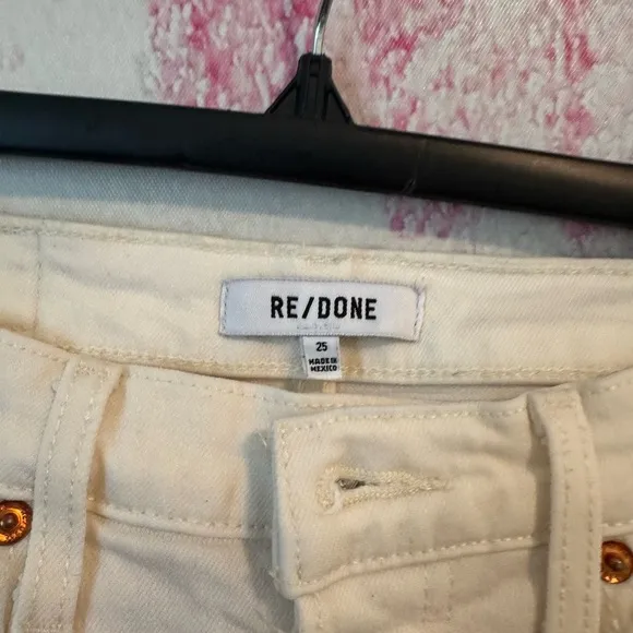 Redone Stovepipe Straight Leg Button Fly Cream Color Jeans Size 25