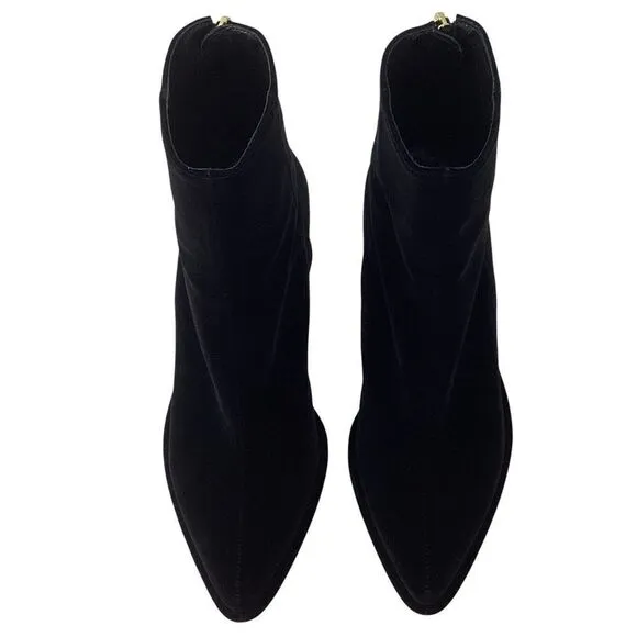 REIKE NEN Size 37.5 Velvet Ring Slim Boots Black Pointed Mid Heel Short Ankle