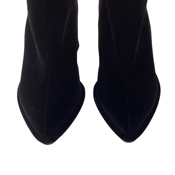 REIKE NEN Size 37.5 Velvet Ring Slim Boots Black Pointed Mid Heel Short Ankle